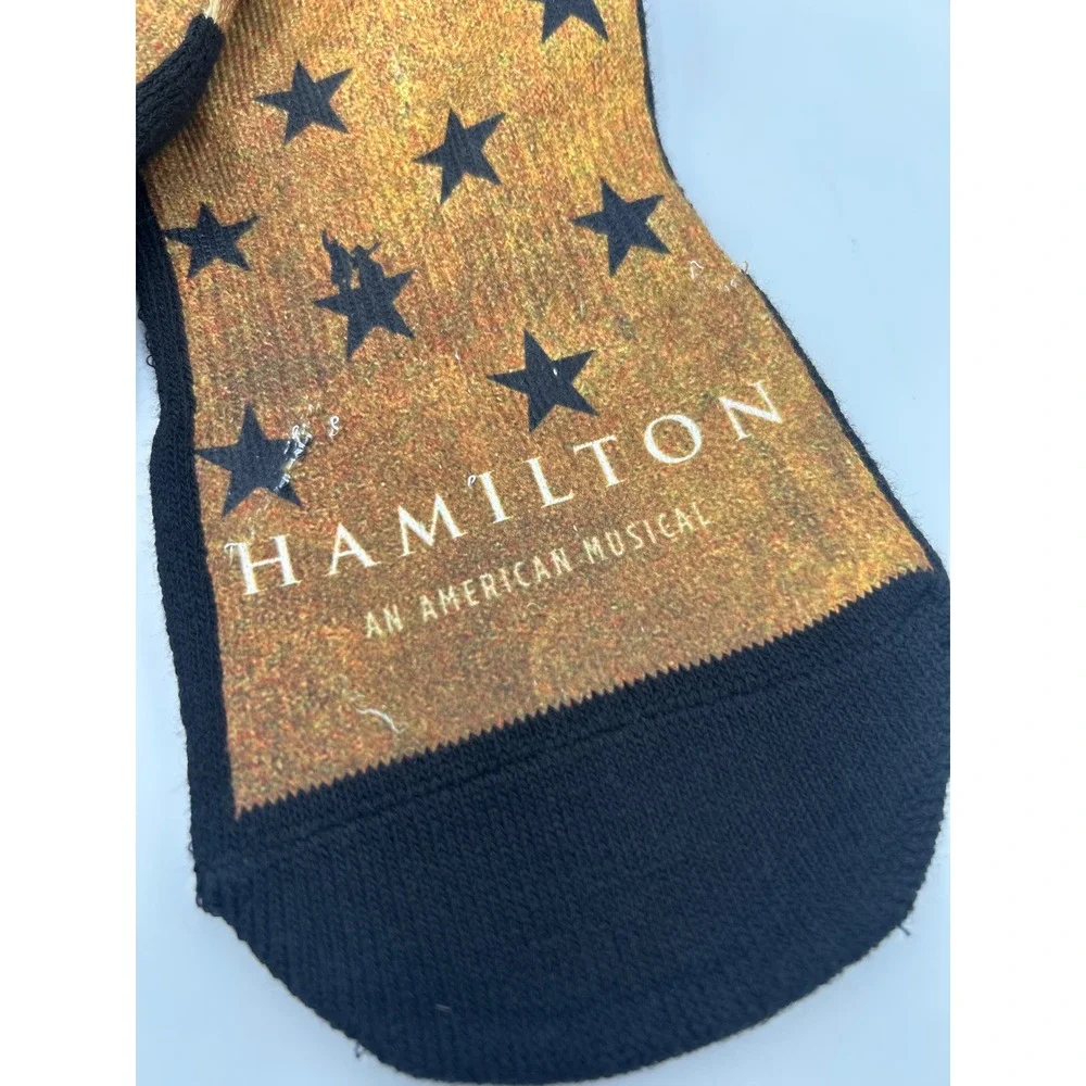 Hamilton An American Musical Broadway Crew Socks Gold Black Star Pattern‎ Unisex